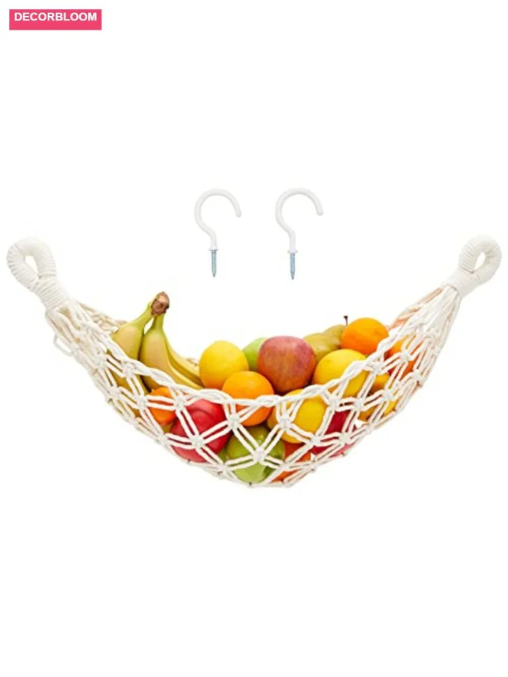 Cotton Macrame Hanging Fruit Basket Hammock Under-Cabinet Storage Net